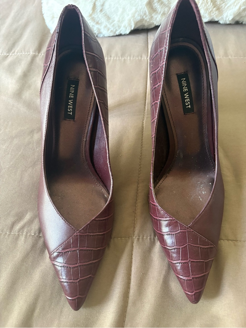 Nine West Croc-Accent Pointed Toe Burgundy Pumps